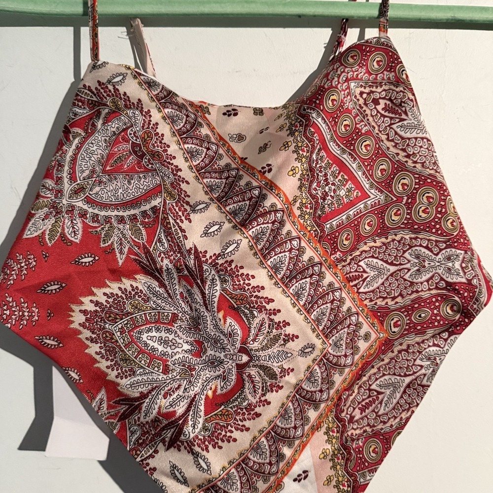 Scarf Print Tie Back Satin Cami Bandana Top Boho Hippie Cottagecore Festival - Picture 2 of 4